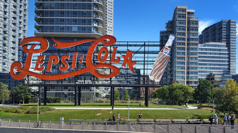 The Pepsi Cola Sign at Gantry Plaza State Park, Long Island City, Queens waterfront, New York City