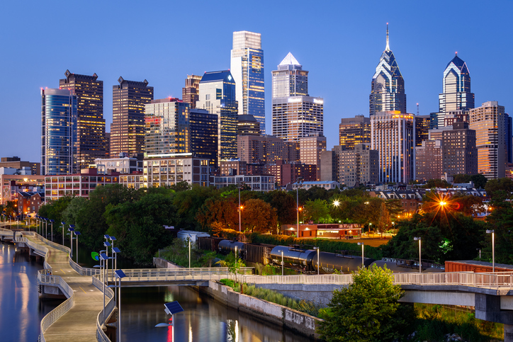 Night, Schuylkill Banks Boardwalk, Philadelphia, Pennsylvania, America