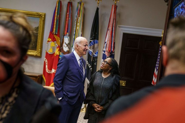 President Biden And Ketanji Brown Jackson Watch As Senate Votes On Supreme Court Nomination