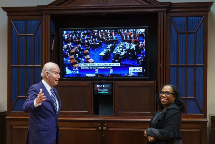 President Biden And Ketanji Brown Jackson Watch As Senate Votes On Supreme Court Nomination