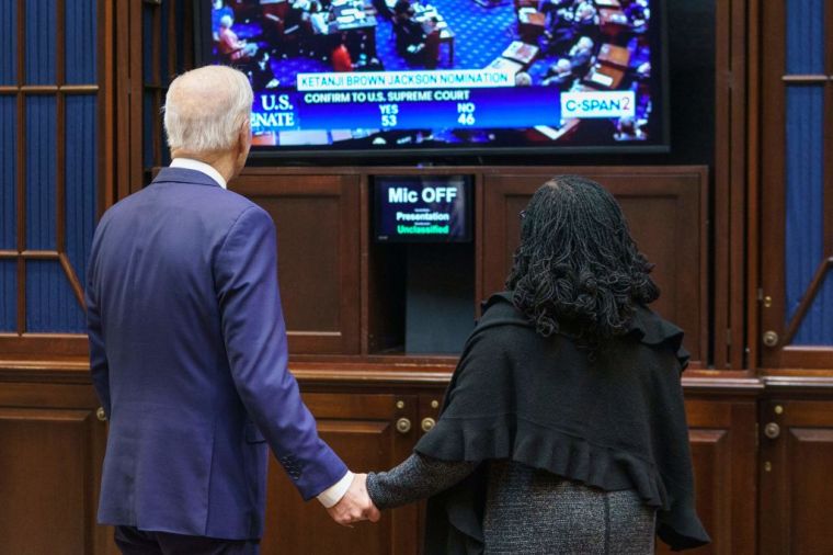 President Biden And Ketanji Brown Jackson Watch As Senate Votes On Supreme Court Nomination