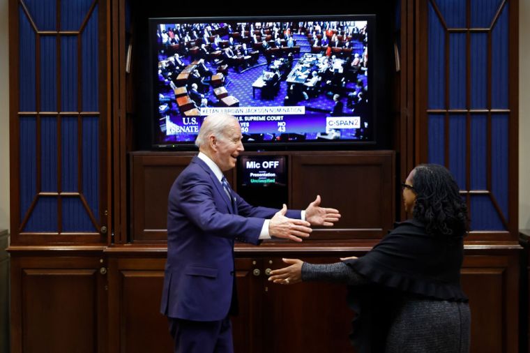 President Biden And Ketanji Brown Jackson Watch As Senate Votes On Supreme Court Nomination