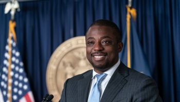 Lieutenant Governor Brian Benjamin speaks during swearing in...