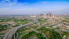 Freeway passing Downtown Houston