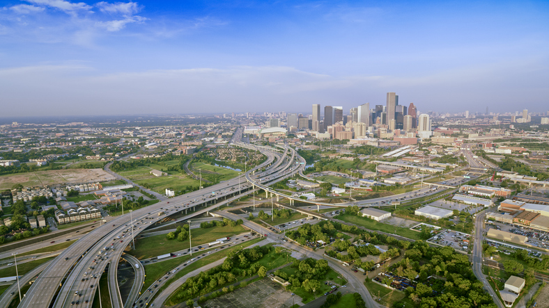Freeway passing Downtown Houston