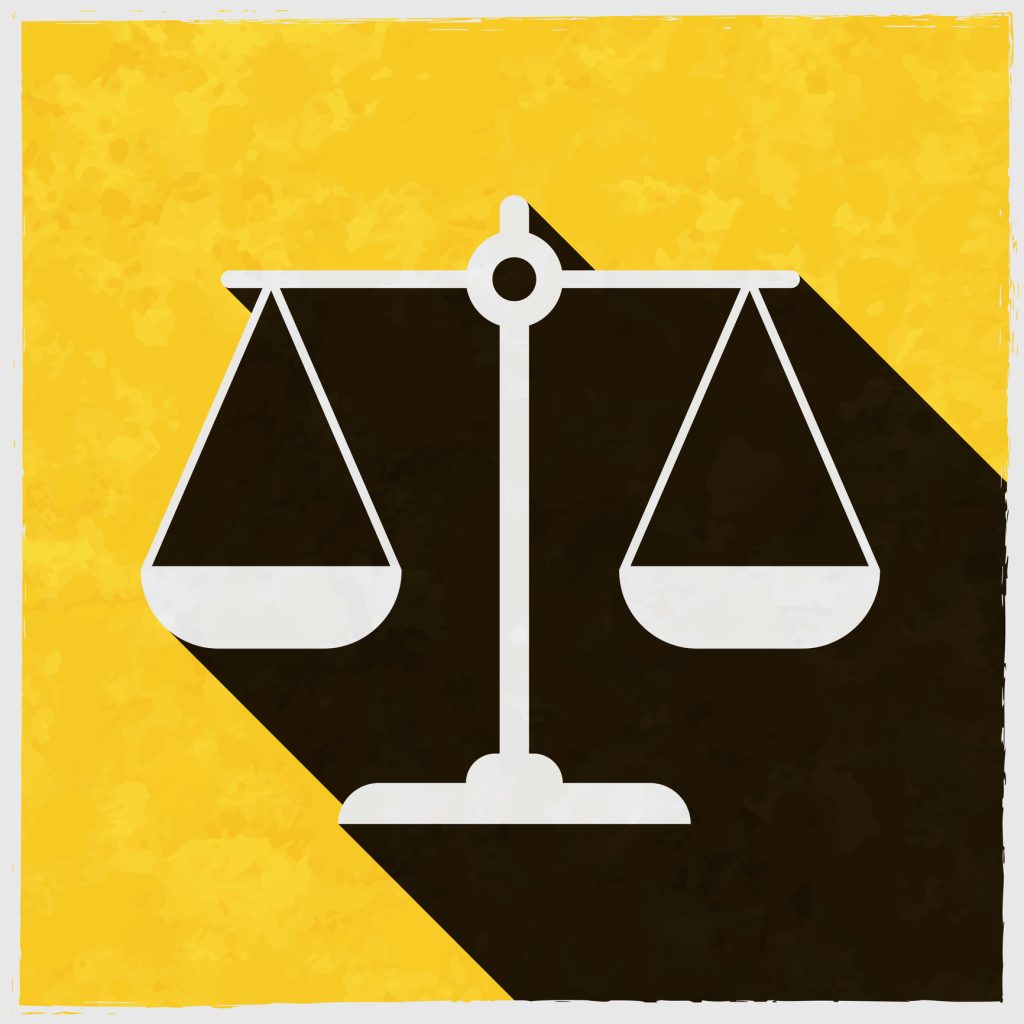 Balance. Icon with long shadow on textured yellow background