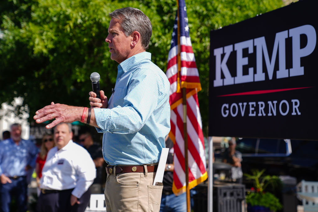 Chris Christie Campaigns With Georgia Governor Brian Kemp For Republican Nomination