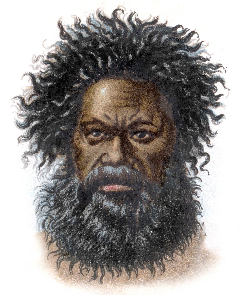 Old chromolithograph illustration of The Aboriginal South Australians man
