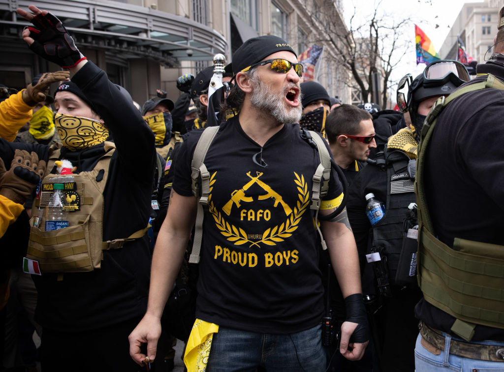 WASHINGTON,DC-DEC12: Proud Boys during a rally for Donald Trump