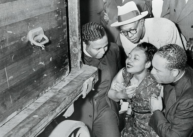 Mamie Till Weeping at Arrival of Slain Son