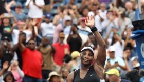 Serena Williams of the United States defeats Nuria Parrizas Diaz of Spain on Centre Court at the National Bank Open presented by Rogers