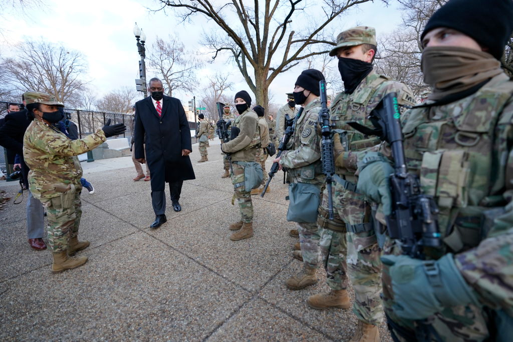 Secretary Of Defense Lloyd Austin Meets With National Guard Troops At The Capitol