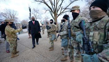 Secretary Of Defense Lloyd Austin Meets With National Guard Troops At The Capitol