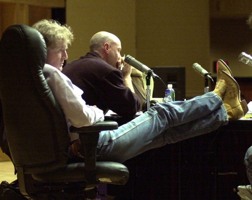 National radio host Don Imus relaxes during a commercial while doing a live show at Merrill Auditori...