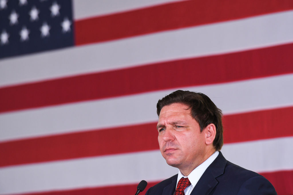 Florida Gov. Ron DeSantis speaks to supporters at a campaign...