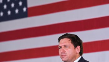 Florida Gov. Ron DeSantis speaks to supporters at a campaign...