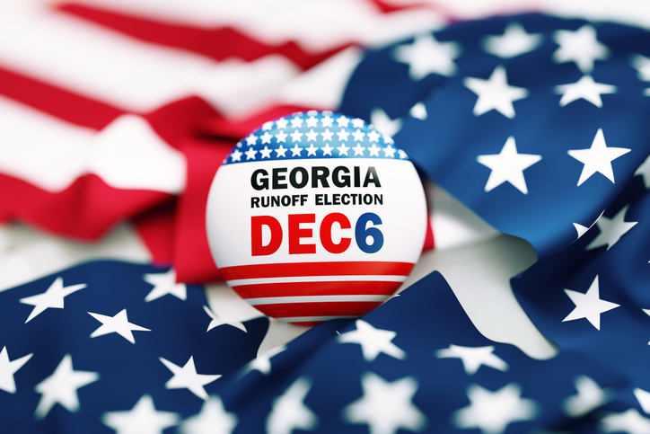 Georgia Runoff Election Dec 6 badge sitting over wavy American flag