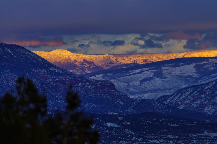 Alpenglow and Frosted Snowy Mountains