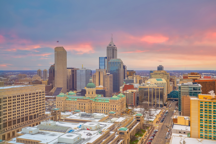 Downtown Indianapolis skyline cityscape of Indiana in USA