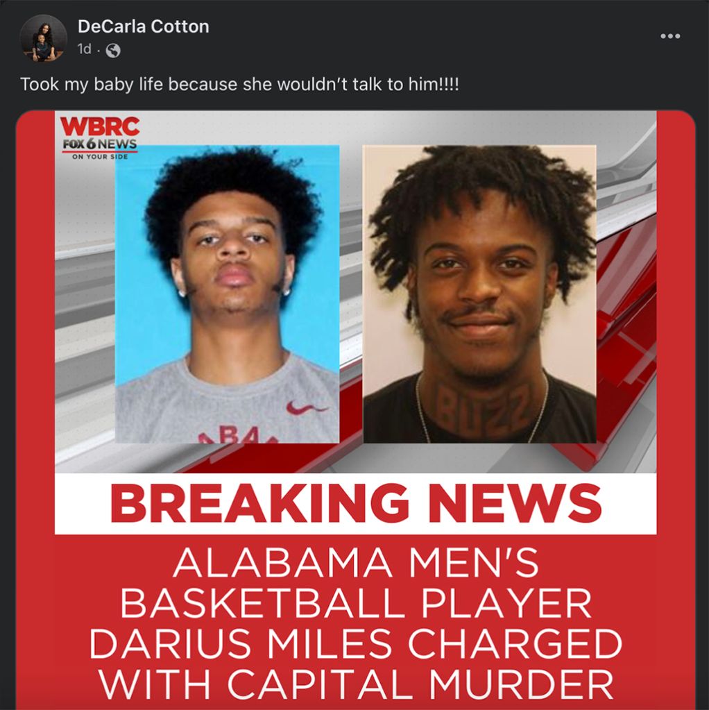 DeCarla Cotton's Facebook post about daughgter Jamea Jonae Harris' accused murderers Darius Miles and Michael Lynn Davis