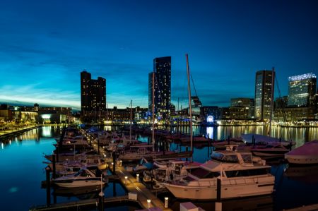 The Inner Harbor of Baltimore at night