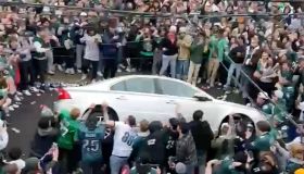 Temple University Philadelphia Eagles fans flip car and riot video