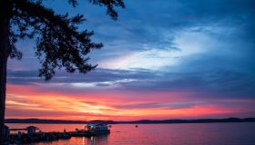 Scenic view of sea against sky during sunset,Lake Lanier,Georgia