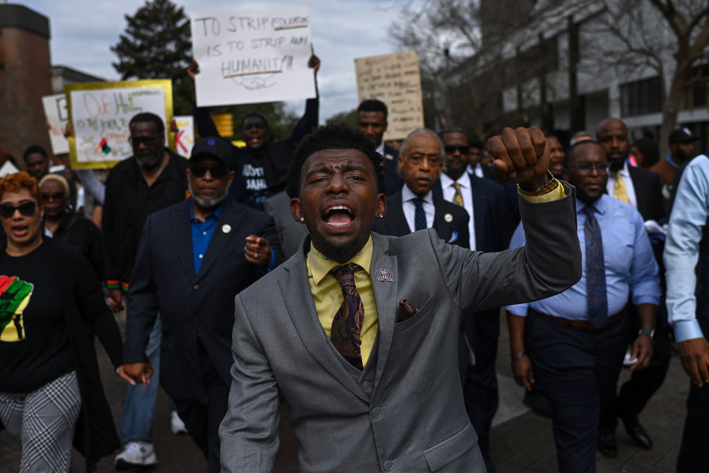 Demonstrators protest Florida Governor Ron DeSantis plan to prevent A.P. course on African American studies In Tallahassee