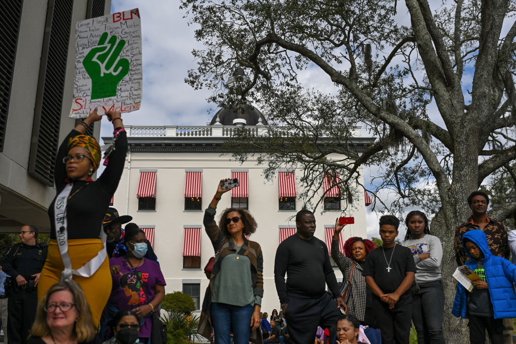 Demonstrators protest Florida Governor Ron DeSantis plan to prevent A.P. course on African American studies In Tallahassee