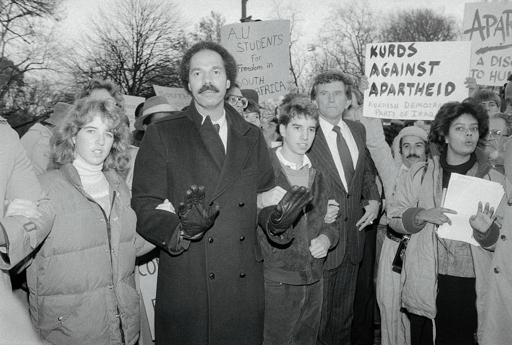 Robert Kennedy Children with Randall Robinson, Gary Hart, and Protesters Against Apartheid