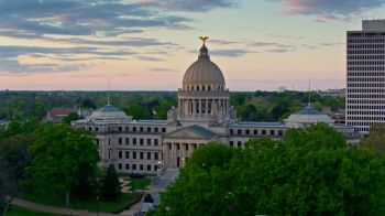 Low Drone Shot of Mississippi State Capitol