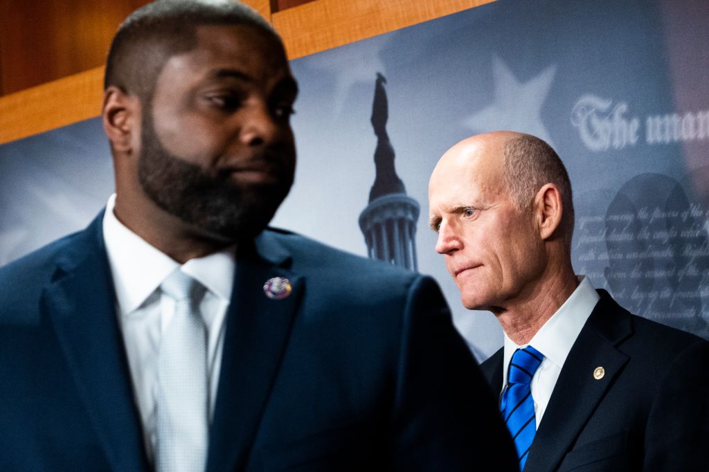 Byron Donalds, R-Fla., conduct a news conference with senators and members of the House Freedom Caucus