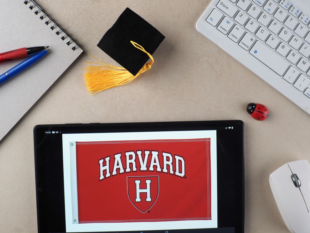 Harvard University logo seen displayed on a tablet