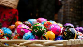 Traditional Decorative Easter Eggs And Palm Trees In Krakow