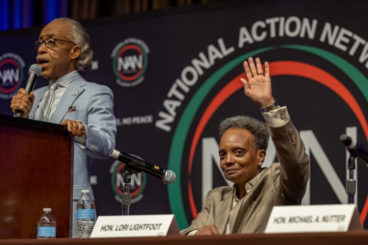 Outgoing Mayor Lori Lightfoot at the National Action Network...
