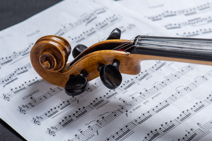 Violin head on sheet music