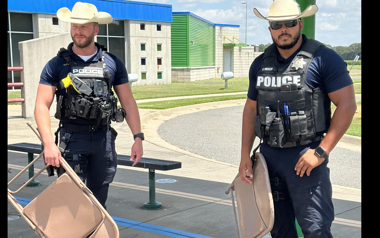 Sterlington, Louisiana cops folding chairs