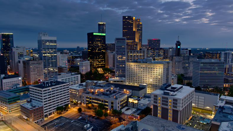 Aerial View of Downtown Atlanta, Georgia at Dawn