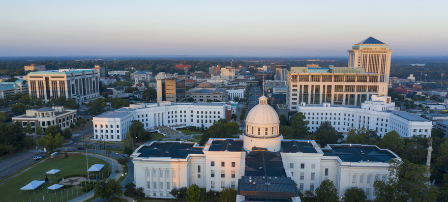 Dexter Avenue leads to the classic statehouse in downtown Montgomery Alabama