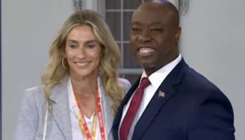 Tim Scott and unidentified woman after third Republican presidential primary debate in Miami