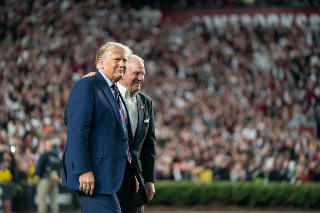 Donald Trump Attends The Palmetto Bowl In South Carolina As He Campaigns For President