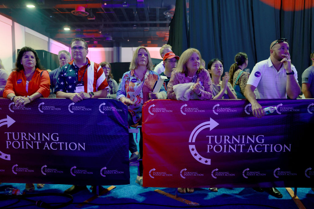 Former President Trump Addresses The Turning Points Action Conference In West Palm Beach, California