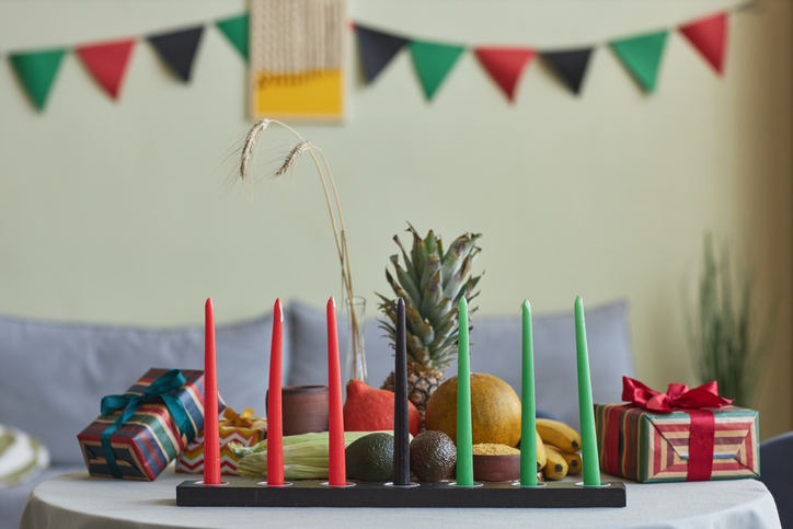Seven candles in honor of Kwanzaa holiday