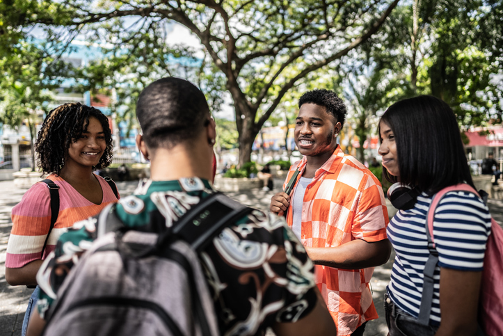 University students talking outdoors