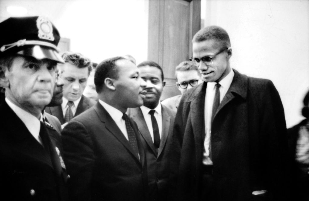 Martin Luther King and Malcolm X after Press Conference at U.S. Capitol about Senate Debate on Civil Rights Act of 1964, Washington, DC USA, Marion S. Trikosko, U.S. News & World Report Magazine Photograph Collection, March 26, 1964