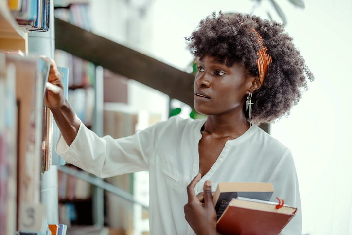 Portrait of the Black Woman in Library
