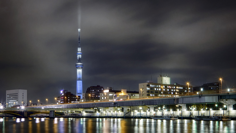 Toky Cityscape at Night with Skytree