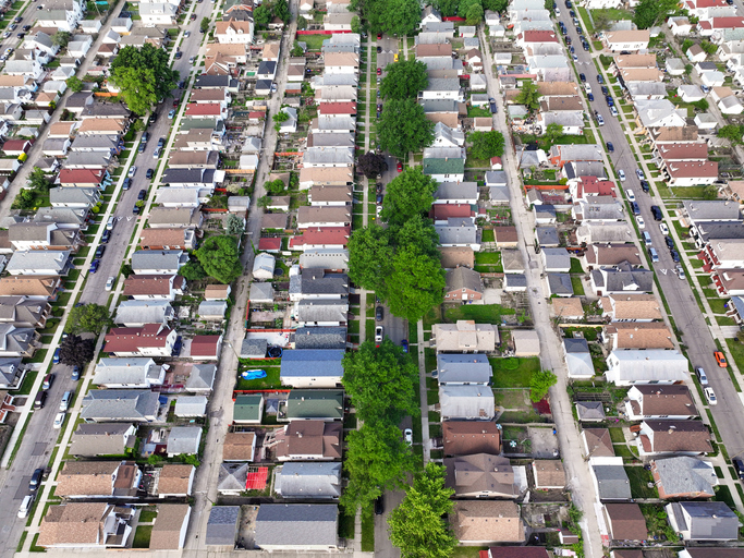 Aerial view of Hamtramck neighborhood in Detroit