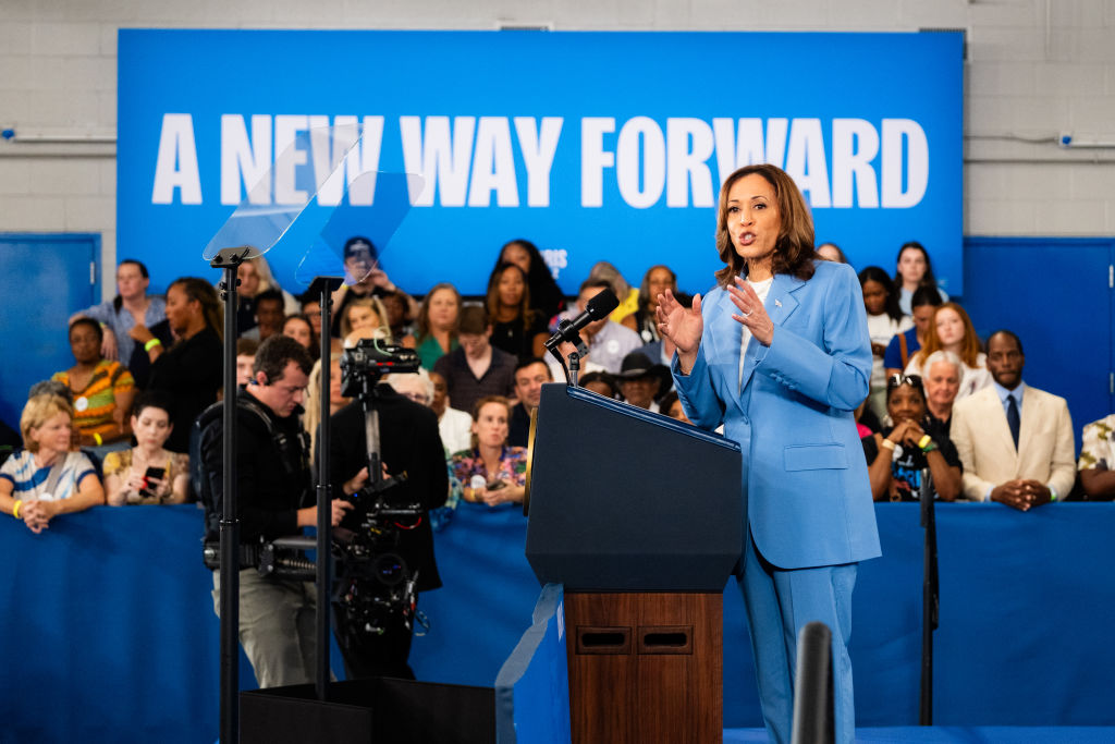 US Vice President Kamala Harris speaks to supporters in Raleigh