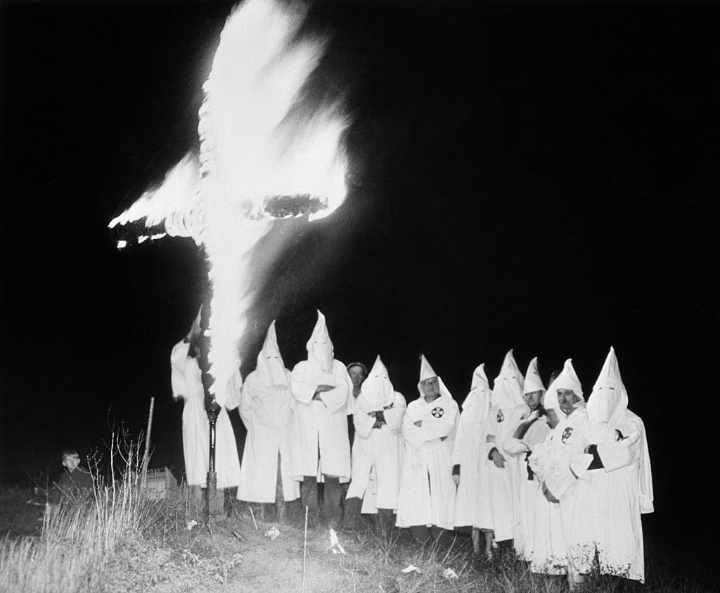Kkk Members At Cross-Burning Ceremony